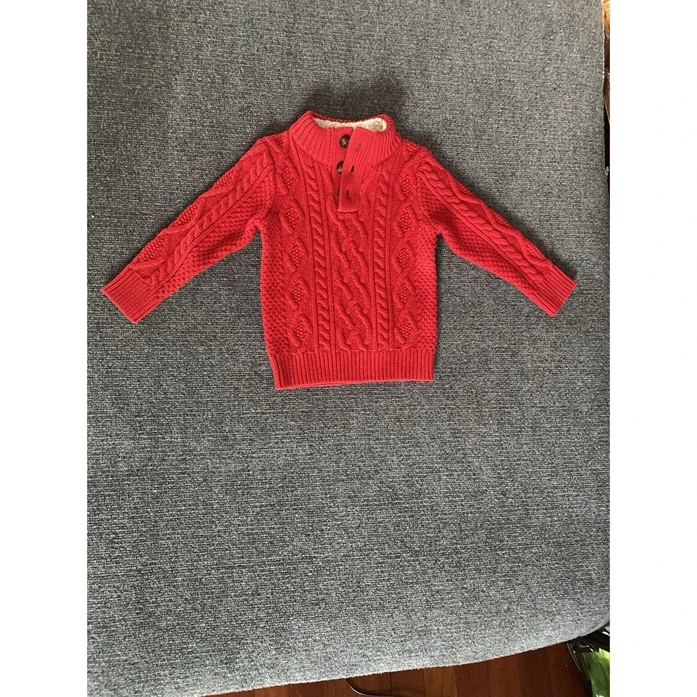 Gap Kids 3T Unisex Red Cableknit Fisherman Pullover‎ Sweater 100% Cotton